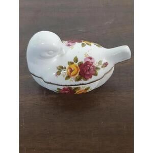 Vintage Cottage Rose Bird Trinket Box